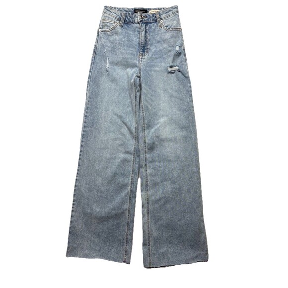 BCBG Generation Jeans Womens 3 26 Blue High Rise Wide Leg Frayed Hem Denim Pants - Picture 1 of 6